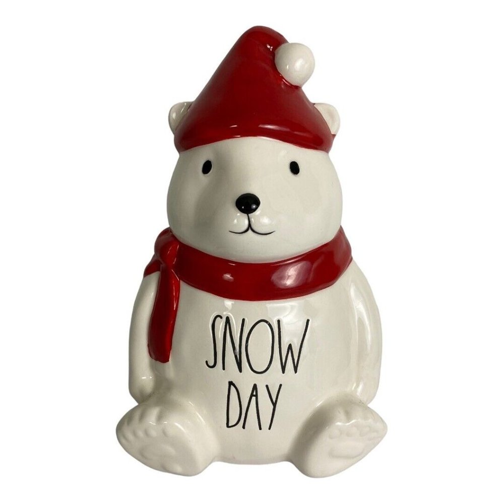 Rae Dunn “Snow Day” Polar Bear Ceramic Figurine Red hat and Scarf 8" Holiday NEW